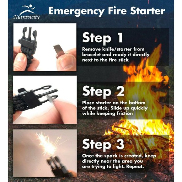 Nutravicity Paracord Emergency 3in1 Survival Bracelet - Fire, Knife, and Whistle - Picture 7 of 7